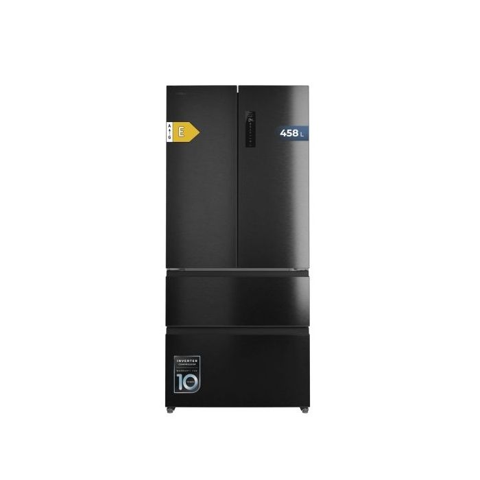 Cecotec Bolero CoolMarket F2D 458 SBI Dark E Frigorifico Puerta Francesa de 4 Puertas - Capacidad 458L - Silencioso 37dB - Luz LED - Pantalla LED - Compresor Inverter - Modo Vacaciones - Color Negro