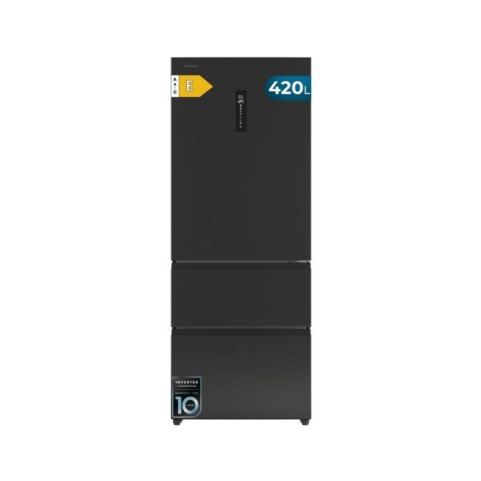 Cecotec Bolero CoolMarket FD 420 Dark E Frigorifico Puerta Francesa - 420L - Luz LED - Pantalla Digital - Compresor Inverter - Total Nofrost - Modo Vacaciones - Pantalla en Puerta - Color Gris Oscuro
