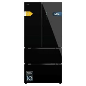 Cecotec Bolero CoolMarket FD 436 Black Glass E Frigorifico Puerta Francesa de 4 Puertas - 463L - Compresor Inverter - Modo Vacaciones - Puerta de Cristal - Frio Envolvente - 83.6x63.6x183cm - Color Negro