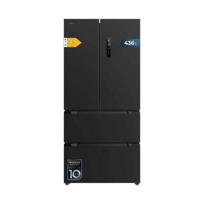 Cecotec Bolero CoolMarket FD 436 Dark E Frigorifico Puerta Francesa de 4 Puertas - Capacidad 510L - Compresor Inverter - Total Nofrost - Modo Vacaciones - Frio Envolvente - 83.6x63.6x183cm - Color Negro