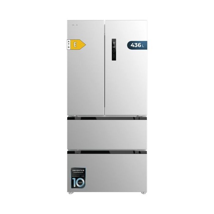 Cecotec Bolero CoolMarket FD 436 Inox E Frigorifico Puerta Francesa de 4 Puertas - Capacidad 463L - Compresor Inverter - Modo Vacaciones - Frio Envolvente - Clase E - 83.6x63.6x183cm - Color Acero