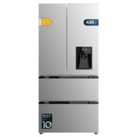 Cecotec Bolero CoolMarket FD 436 WD Inox E Frigorifico Puerta Francesa de 4 Puertas - 463L - Compresor Inverter - Modo Vacaciones - Dispensador de Agua - Frio Envolvente - 83.6x63.6x183cm - Color Acero