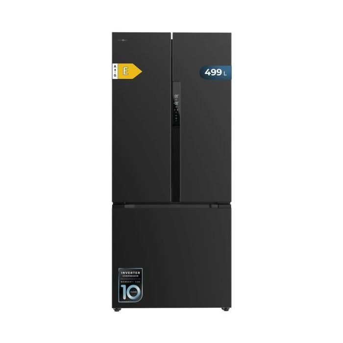 Cecotec Bolero CoolMarket FD 499 Dark E Frigorifico Puerta Francesa de 4 Puertas - Capacidad 499L - Compresor Inverter - Modo Vacaciones - Frio Envolvente - Clase E - 75.9x74.2x178cm - Color Acero
