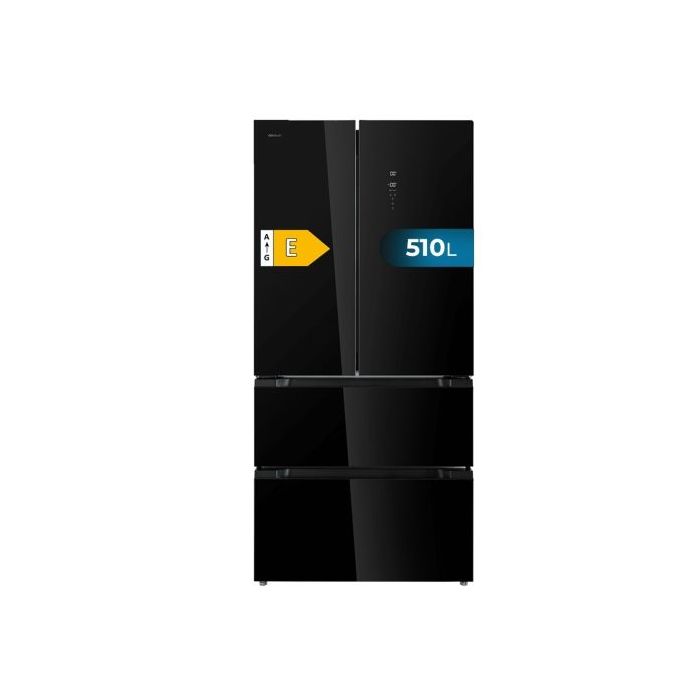 Cecotec Bolero CoolMarket FD 510 Glass E Frigorifico Puerta Francesa de 4 Puertas - Capacidad 510L - Total Nofrost - Congelacion Ultrarapida - Frio Envolvente - Clase E - 183x85cm - Color Negro