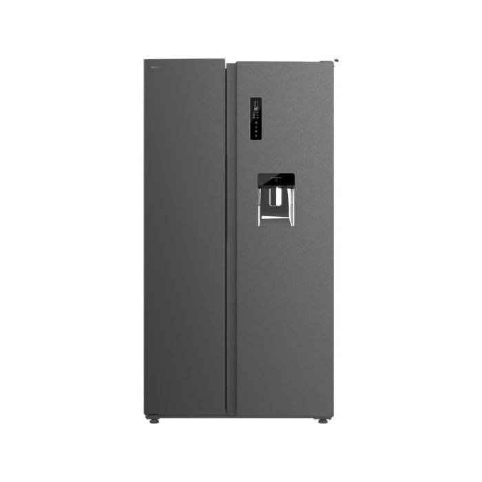 Cecotec Bolero CoolMarket SBS 559 Dark E Frigorifico Americano - Capacidad 559L - Nofrost - Luz LED - Compresor Inverter - Dispensador de Agua - Frio Envolvente - 91.2x70.4x177cm - Color Gris Oscuro