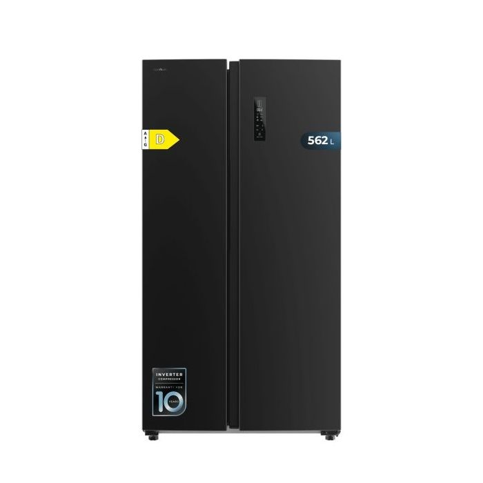 Cecotec Bolero CoolMarket SBS 562 Dark D Frigorifico Americano - Capacidad 562L - Luz LED - Compresor Inverter - Nofrost - Frio Envolvente - Silencioso - Clase E - 91.2x70.4x177cm - Color Negro