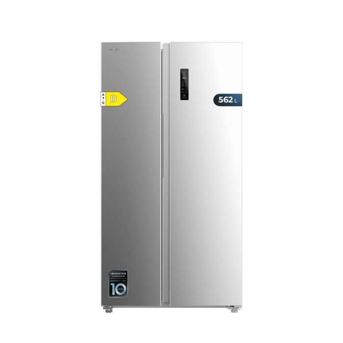 Cecotec Bolero CoolMarket SBS 562 Inox D Frigorifico Americano - Capacidad 562L - Luz LED - Compresor Inverter - Nofrost - Frio Envolvente - Silencioso - Clase E - 91.2x70.4x177cm - Color Acero