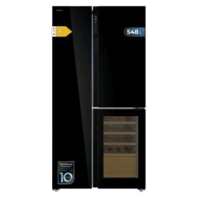 Cecotec Bolero CoolMarket TDW 548 Black Glass E Frigorifico Americano con Vinoteca - 548L - Compresor Inverter - Modo Vacaciones - Puerta de Cristal - Frio Envolvente - 91.1x70.6x183cm - Color Negro