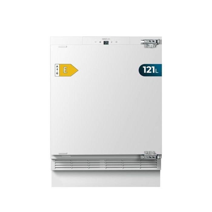 Cecotec Bolero CoolMarket TT BI 121 E Mini Frigorifico Integrable - Capacidad 121L - Silencioso 39dB - Luz LED - Temperatura Regulable de 2 a 8ºC - Cajon Congelador - Color Blanco
