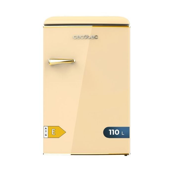 Cecotec Bolero CoolMarket TT Origin 110 Beige E Mini Frigorifico - Capacidad 110L - Estilo Retro - Cajon para Hielo - Luz Interior - Tirador Cromado - Bandejas de Cristal - Color Beige