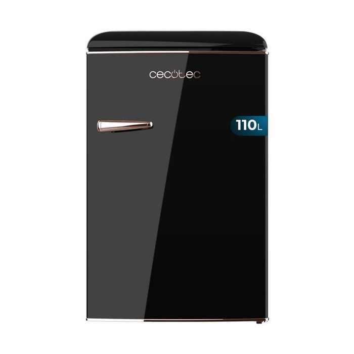 Cecotec Bolero CoolMarket TT Origin 110 Black E Mini Frigorifico - Capacidad 110L - Estilo Retro - Cajon para Hielo - Luz Interior - Tirador Cromado - Bandejas de Cristal - Color Negro