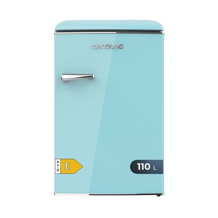 Cecotec Bolero CoolMarket TT Origin 110 Blue E Mini Frigorifico - Capacidad 110L - Cajon para Hielo - Luz Interior - Tirador Cromado - Bandejas de Cristal - Color Turquesa