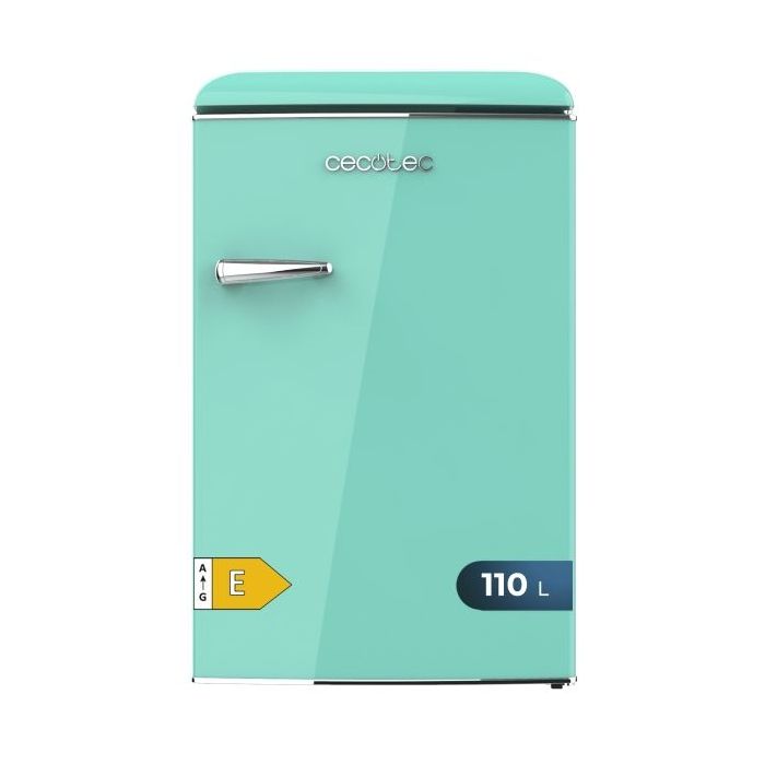 Cecotec Bolero CoolMarket TT Origin 110 Green E Mini Frigorifico - Capacidad 110L - Cajon para Hielo - Luz Interior - Tirador Cromado - Bandejas de Cristal - Color Menta