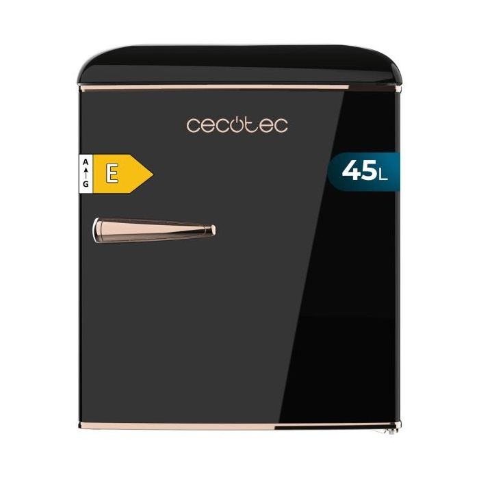 Cecotec Bolero CoolMarket TT Origin 45 Black E Mini Frigorifico - Capacidad 45L - Estilo Retro - Cajon para Hielo - Tirador Cromado - 44.7x53.4x55cm - Color Negro
