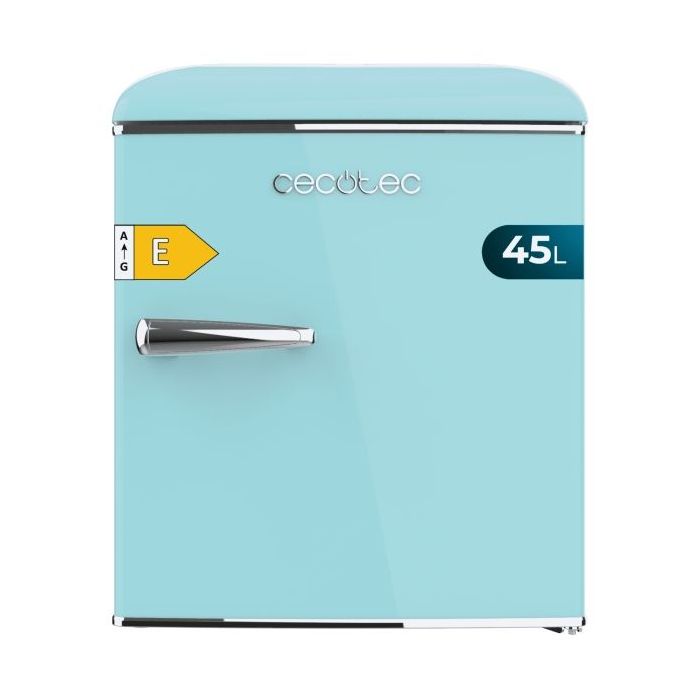 Cecotec Bolero CoolMarket TT Origin 45 Blue E Mini Frigorifico - Capacidad 45L - Estilo Retro - Cajon para Hielo - Tirador Cromado - 44.7x53.4x55cm - Color Turquesa