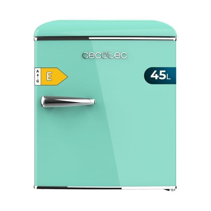 Cecotec Bolero CoolMarket TT Origin 45 Green E Mini Frigorifico - Capacidad 45L - Estilo Retro - Cajon para Hielo - Tirador Cromado - 44.7x53.4x55cm - Color Menta