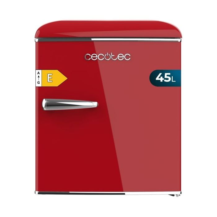 Cecotec Bolero CoolMarket TT Origin 45 Red E Mini Frigorifico - Capacidad 45L - Estilo Retro - Cajon para Hielo - Tirador Cromado - 44.7x53.4x55cm - Color Rojo