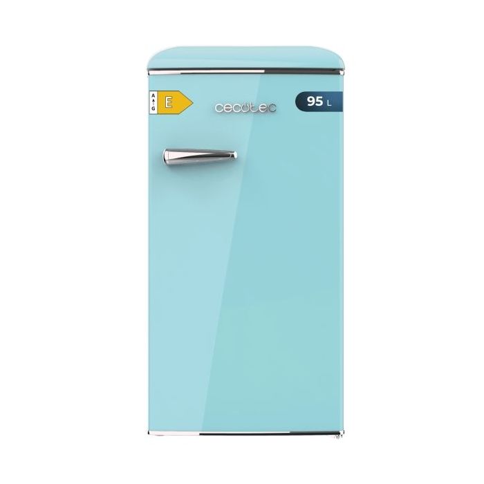 Cecotec Bolero CoolMarket TT Origin 95 Blue E Mini Frigorifico - Capacidad 95L - Estilo Retro - Cajon para Hielo - Tirador Cromado - 48.7x59.2x89.3cm - Color Turquesa