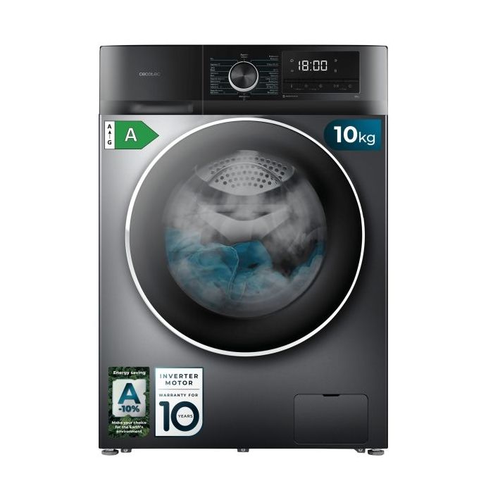 Cecotec Bolero DressCode 10500 Inverter Steel A Lavadora de Carga Frontal - 10kg - centrifugado 1400rpm - Seguro Infantil - Display LED - Motor Inverter - Inicio Programable - Color Gris Oscuro