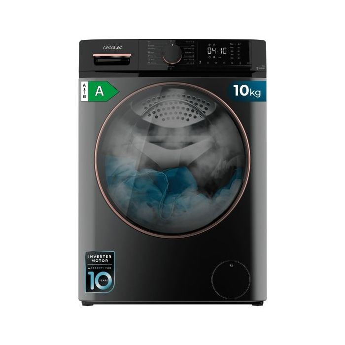 Cecotec Bolero DressCode 10610 Inverter Steel A Lavadora de Carga Frontal - Capacidad 10kg - Velocidad 1400rpm - Seguro Infantil - Motor Inverter - 15 Programas - Color Gris Oscuro