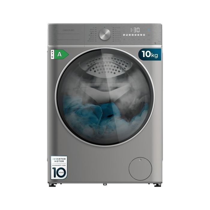 Cecotec Bolero DressCode 10800 Inverter Steel A Lavadora de Carga Frontal - Capacidad 10kg - Velocidad 1400rpm - Seguro Infantil - Motor Inverter - 16 Programas - Color Gris
