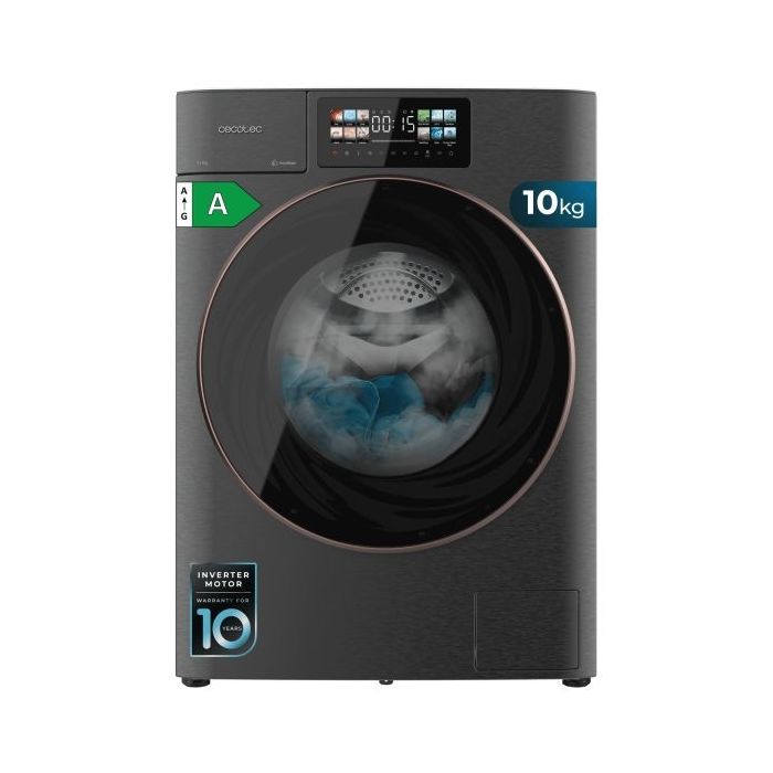 Cecotec Bolero DressCode 10950 Autodose Inverter 3D Steel A Lavadora Autodosis de Carga Frontal - Capacidad 10kg - Velocidad 1400rpm - Pantalla 9.2" - Puerta XXL - Motor Inverter - Color Gris Oscuro