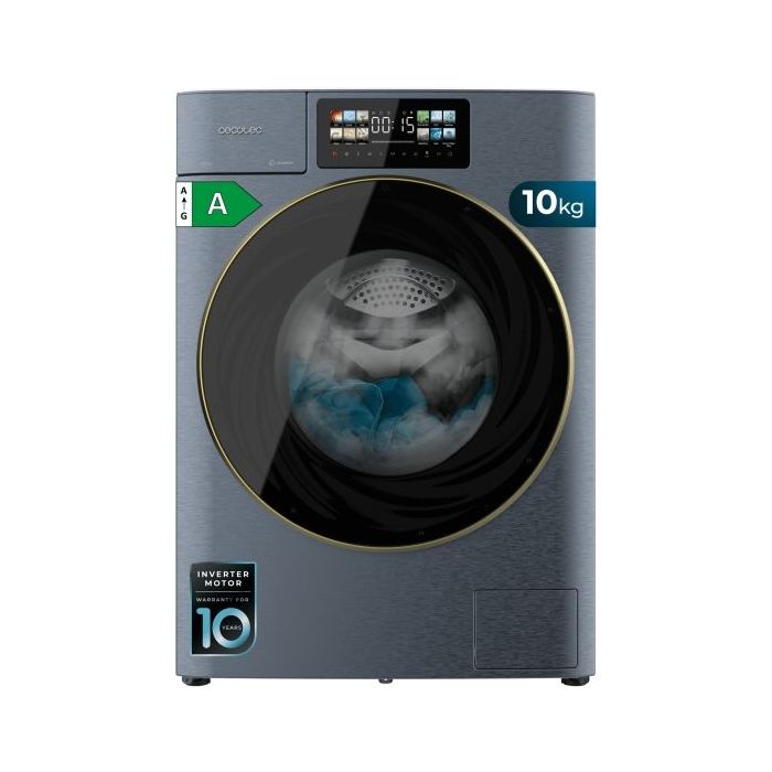 Cecotec Bolero DressCode 10950 Autodose Inverter 3D Titanium A Lavadora de Carga Frontal con Autodosis - Capacidad 10kg - Velocidad 1400rpm - Pantalla 9.2" - Puerta XXL - Motor Inverter - Color Azul