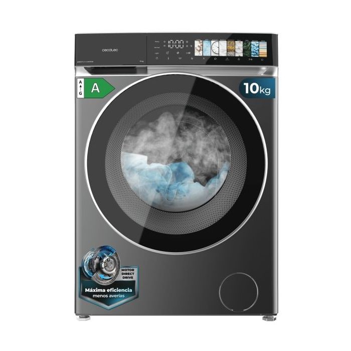 Cecotec Bolero DressCode 10970 Direct Drive Steel Lavadora de Carga Frontal - Capacidad 10kg - Velocidad 1400rpm - Puerta XXL - 11 Programas - Color Gris Oscuro