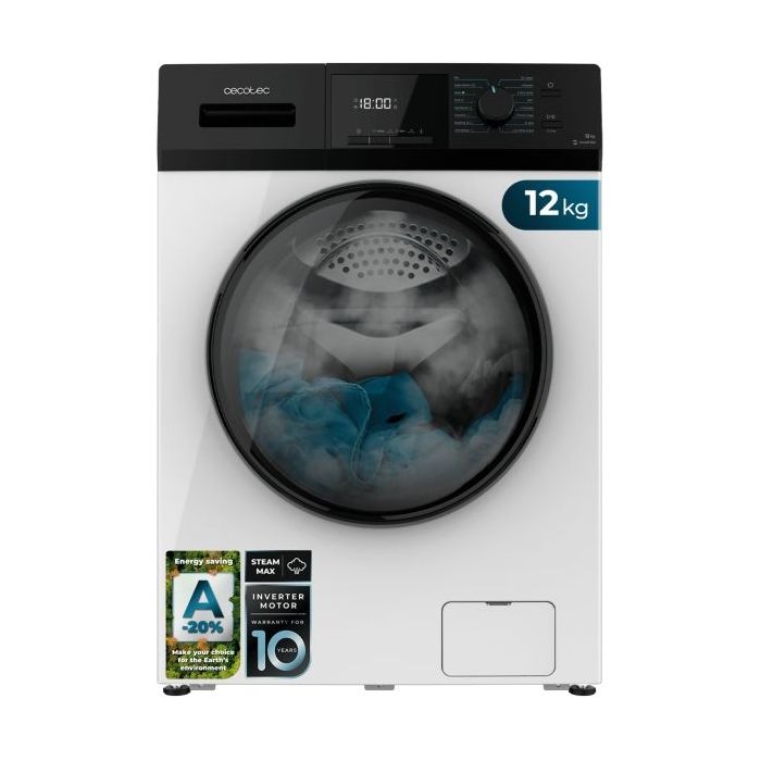 Cecotec Bolero Dresscode 12410 Inverter Lavadora de Carga Frontal - Capacidad 12kg - Velocidad 1400rpm - Temperatura Regulable - Seguro Infantil - Motor Inverter - 16 Programas - Color Blanco y Negro