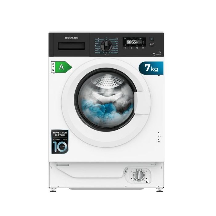 Cecotec Bolero dresscode 740 BI Inverter A Lavadora Integrable - Capacidad 7kg - Velocidad 1350rpm - Pantalla LED - Display LED - Motor Inverter - 16 Programas - Color Blanco y Negro