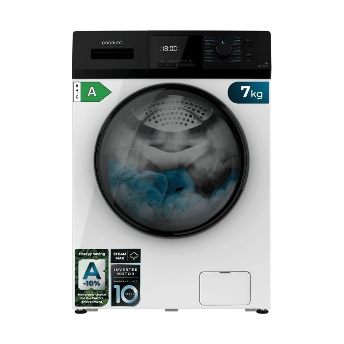 Cecotec Bolero Dresscode 7410 Inverter A Lavadora de Carga Frontal - 7kg - Centrifugado 1200rpm - Temperatura Regulable - Seguro Infantil - Motor Inverter - Inicio Programable - Color Blanco y Negro