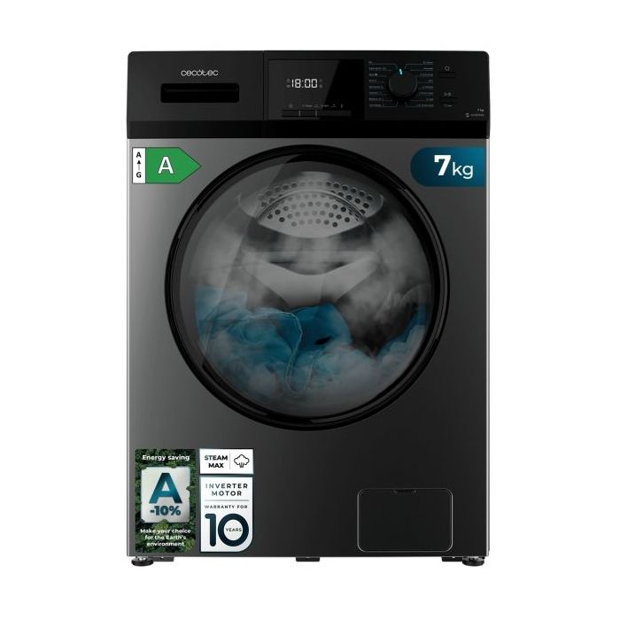 Cecotec Bolero DressCode 7410 Inverter Steel A Lavadora de Carga Frontal - 7kg - Centrifugado 1200rpm - Temperatura Regulable - Seguro Infantil - Motor Inverter - Inicio Programable - Color Gris Oscuro