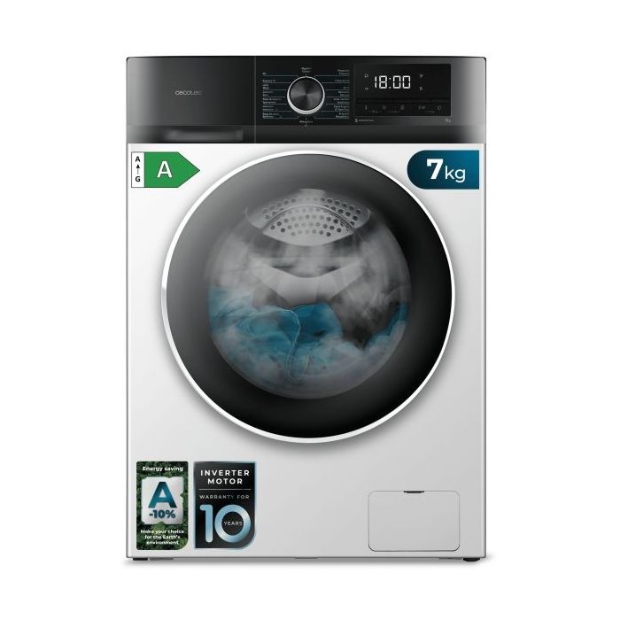 Cecotec Bolero Dresscode 7500 Inverter A Lavadora de Carga Frontal - Capacidad 7kg - Velocidad 1400rpm - Seguro Infantil - Display LED - Motor Inverter - Inicio Programable - Color Blanco y Negro