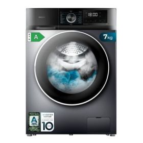 Cecotec Bolero DressCode 7500 Inverter Steel A Lavadora de Carga Frontal - Capacidad 7kg - Velocidad 1400rpm - Seguro Infantil - Display LED - Motor Inverter - Inicio Programable - Color Negro y Gris