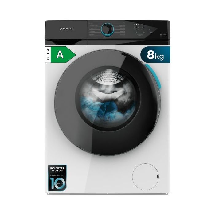 Cecotec Bolero DressCode 8110 Inverter Lavadora de Carga Frontal - Capacidad 8kg - Velocidad 1200rpm - Seguro Infantil - Motor Inverter - Inicio Programable - 11 Programas - Color Blanco y Negro