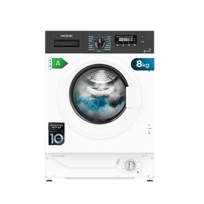 Cecotec Bolero dresscode 840 BI Inverter A Lavadora Integrable - Capacidad 8kg - Velocidad 1350rpm - Pantalla LED - Display LED - Motor Inverter - 16 Programas - Color Blanco y Negro