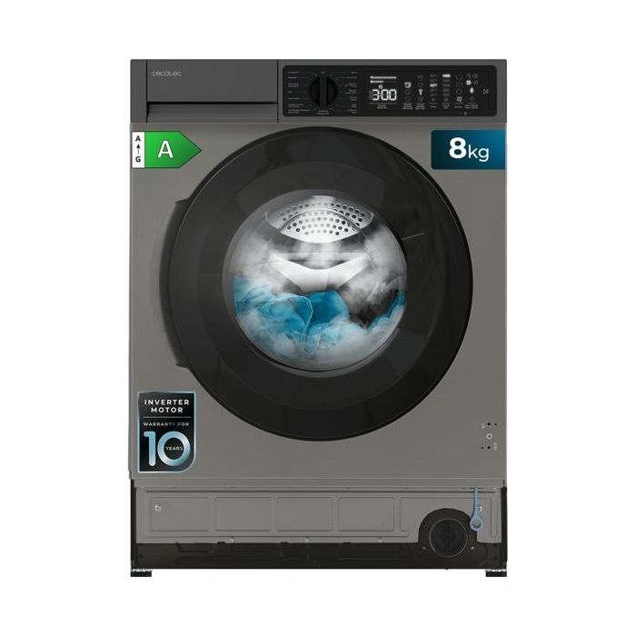 Cecotec Bolero DressCode 850 BI Inverter Steel A Lavadora Integrable - Capacidad 8kg - Velocidad 1400rpm - Temperatura Regulable - Motor Inverter - Inicio Programable - 15 Programas - Color Acero