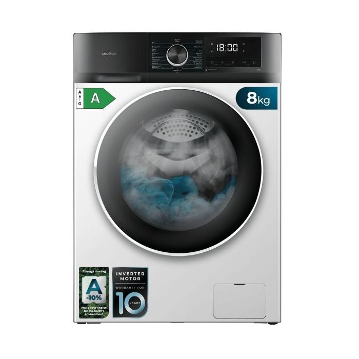 Cecotec Bolero DressCode 8500 Inverter A Lavadora de Carga Frontal - Capacidad 8kg - Velocidad 1400rpm - Seguro Infantil - Display LED - Motor Inverter - Inicio Programable - Color Blanco y Negro