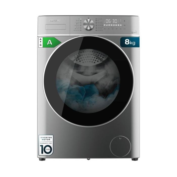 Cecotec Bolero DressCode 8800 Inverter Steel A Lavadora de Carga Frontal - Capacidad 8kg - Velocidad 1400rpm - Seguro Infantil - Motor Inverter - 16 Programas - Color Negro y Gris