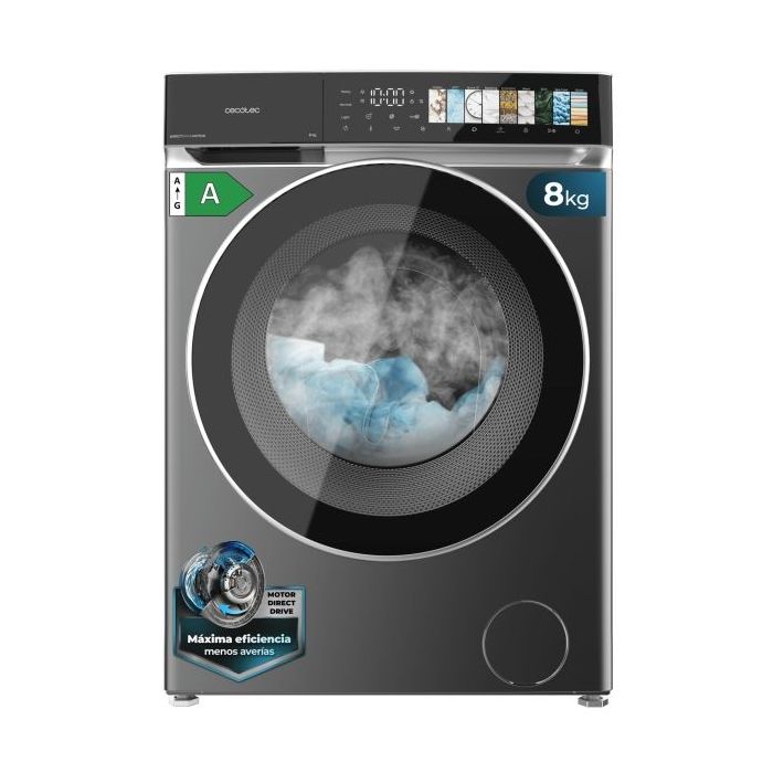 Cecotec Bolero DressCode 8970 Direct Drive Steel Lavadora de Carga Frontal - Capacidad 8kg - Velocidad 1400rpm - Puerta XXL - 11 Programas - Color Gris Oscuro