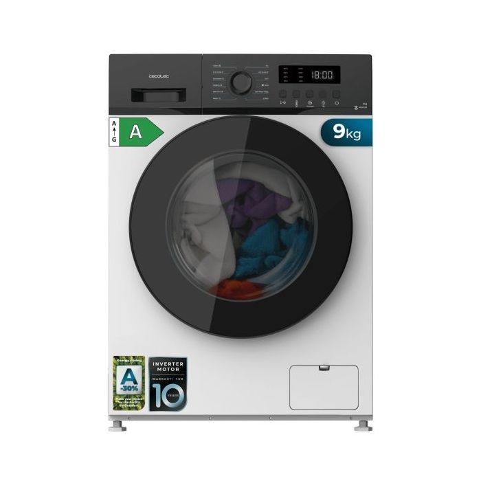 Cecotec Bolero DressCode 9155 Inverter Lavadora de Carga Frontal - Capacidad 9kg - Velocidad 1400rpm - Seguro Infantil - Display LED - Motor Inverter - Inicio Programable - Color Blanco y Negro