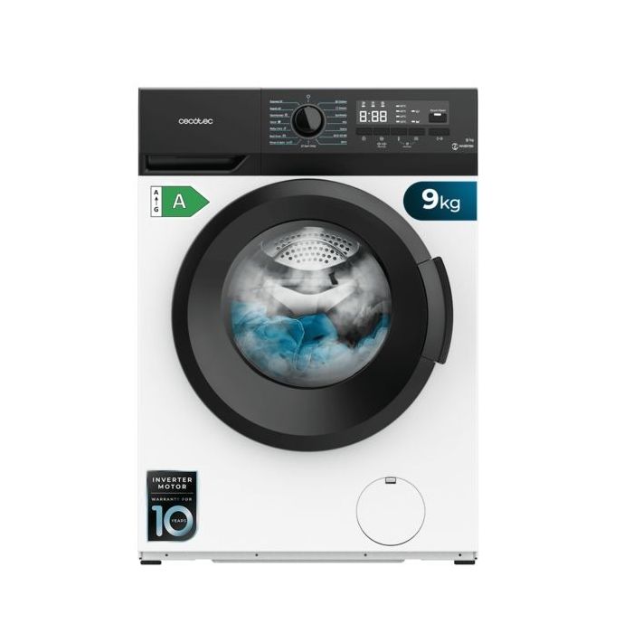 Cecotec Bolero dresscode 9300 Inverter A Lavadora de Carga Frontal - Capacidad 9kg - Velocidad 1400rpm - Seguro Infantil - Display LED - Motor Inverter - 15 Programas - Color Blanco y Negro