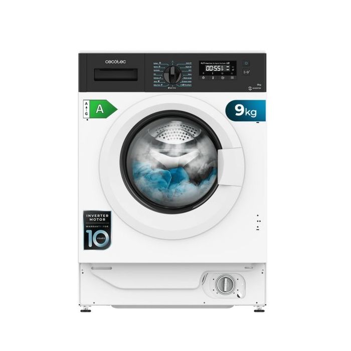 Cecotec Bolero dresscode 940 BI Inverter A Lavadora Integrable - Capacidad 9kg - Velocidad 1350rpm - Pantalla LED - Display LED - Motor Inverter - 16 Programas - Color Blanco y Negro