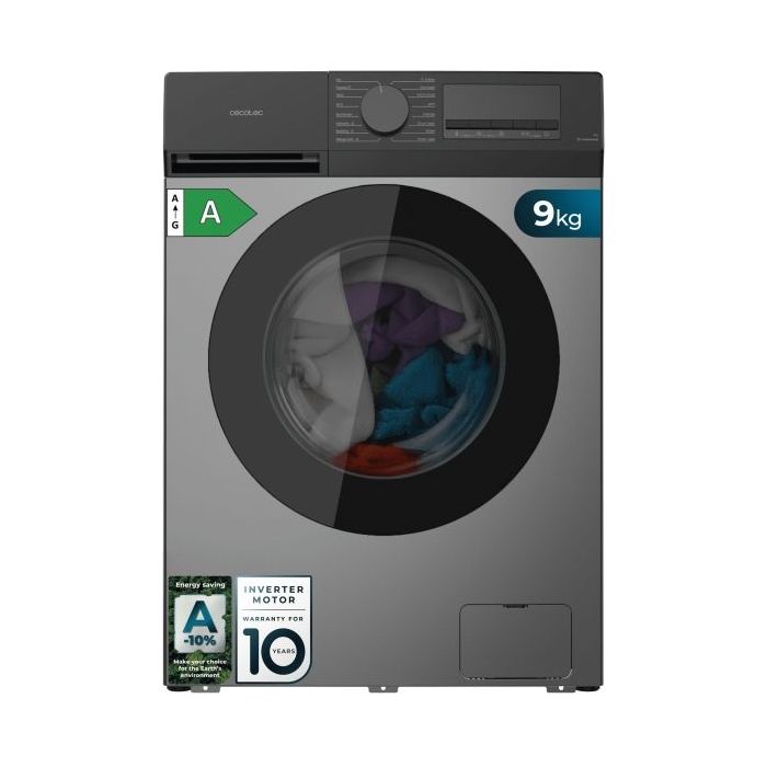 Cecotec Bolero DressCode 9450 Inverter Steel Lavadora de Carga Frontal - Capacidad 9kg - Velocidad 1400rpm - Temperatura Regulable - Display LED - Motor Inverter - Inicio Programable - Color Gris