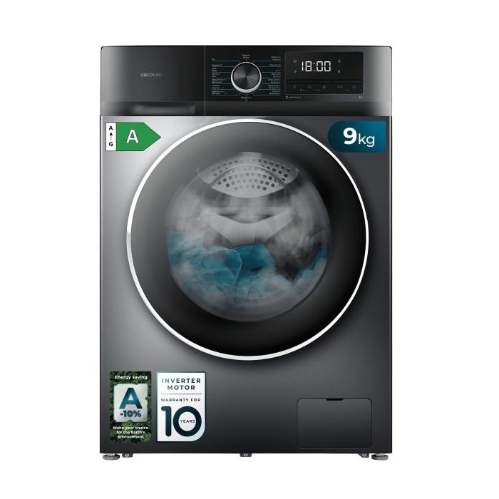Cecotec Bolero DressCode 9500 Inverter Steel A Lavadora de Carga Frontal - Capacidad 9kg - Velocidad 1400rpm - Seguro Infantil - Display LED - Motor Inverter - Inicio Programable - Color Gris Oscuro