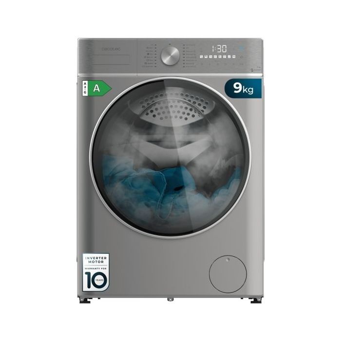 Cecotec Bolero DressCode 9800 Inverter Steel A Lavadora de Carga Frontal - Capacidad 9kg - Velocidad 1400rpm - Seguro Infantil - Motor Inverter - 16 Programas - Color Gris