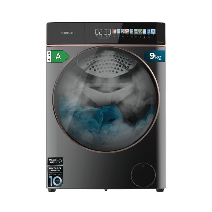 Cecotec Bolero DressCode 9900 Inverter FullColor Steel A Lavadora de Carga Frontal - Capacidad 9kg - Velocidad 1400rpm - Pantalla 10.3" - Puerta XXL - Motor Inverter - 11 Programas - Color Gris Oscuro