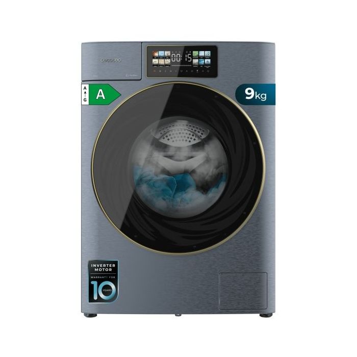 Cecotec Bolero DressCode 9950 Autodose Inverter 3D Titanium A Lavadora de Carga Frontal con Autodosis - Capacidad 9kg - Velocidad 1400rpm - Pantalla 9.2" - Puerta XXL - Motor Inverter - Color Azul