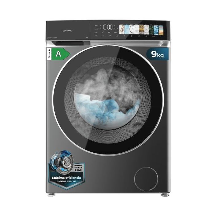 Cecotec Bolero DressCode 9970 Direct Drive Steel Lavadora de Carga Frontal - Capacidad 9kg - Velocidad 1400rpm - Puerta XXL - 11 Programas - Color Gris Oscuro