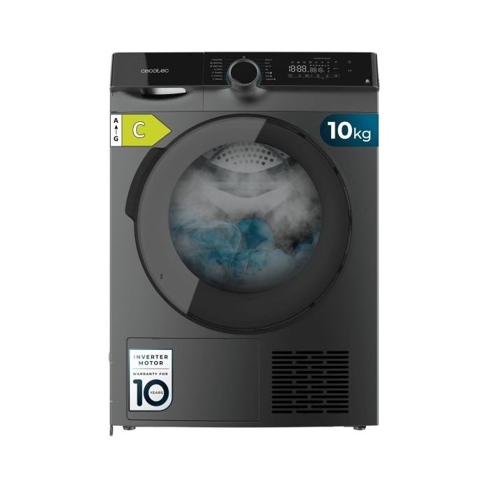 Cecotec Bolero DressCode Dry 10505 Inverter Steel Secadora con Bomba de Calor de 10kg - 14 Programas - Luz Ultravioleta - Seguro Infantil - Motor Inverter - Inicio Programable - Color Gris Oscuro